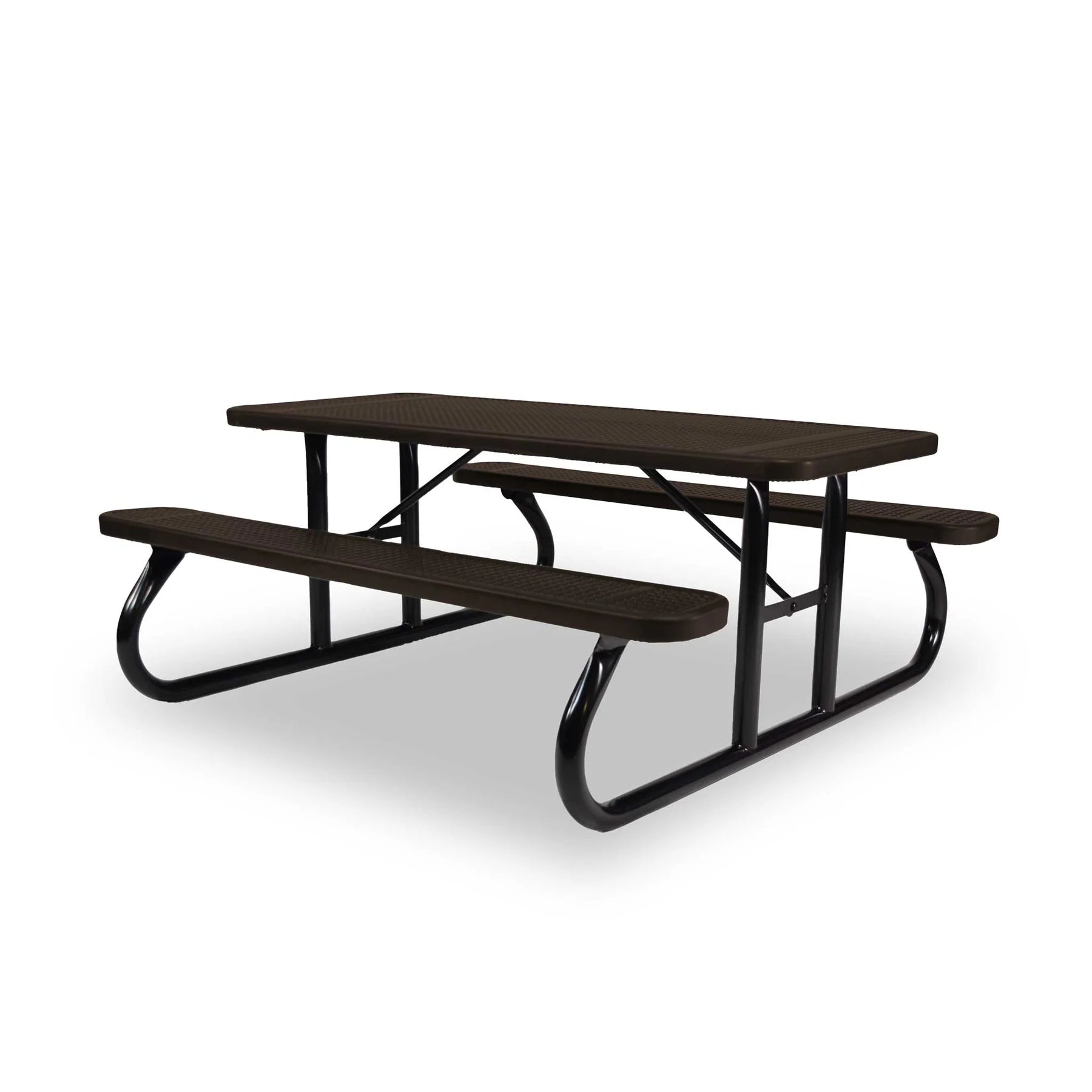Black & Brown Wabash Valley Signature Portable Picnic Table, brown top and seats on a black frame, 6' Standard, Perforated pattern, perforated picnic table