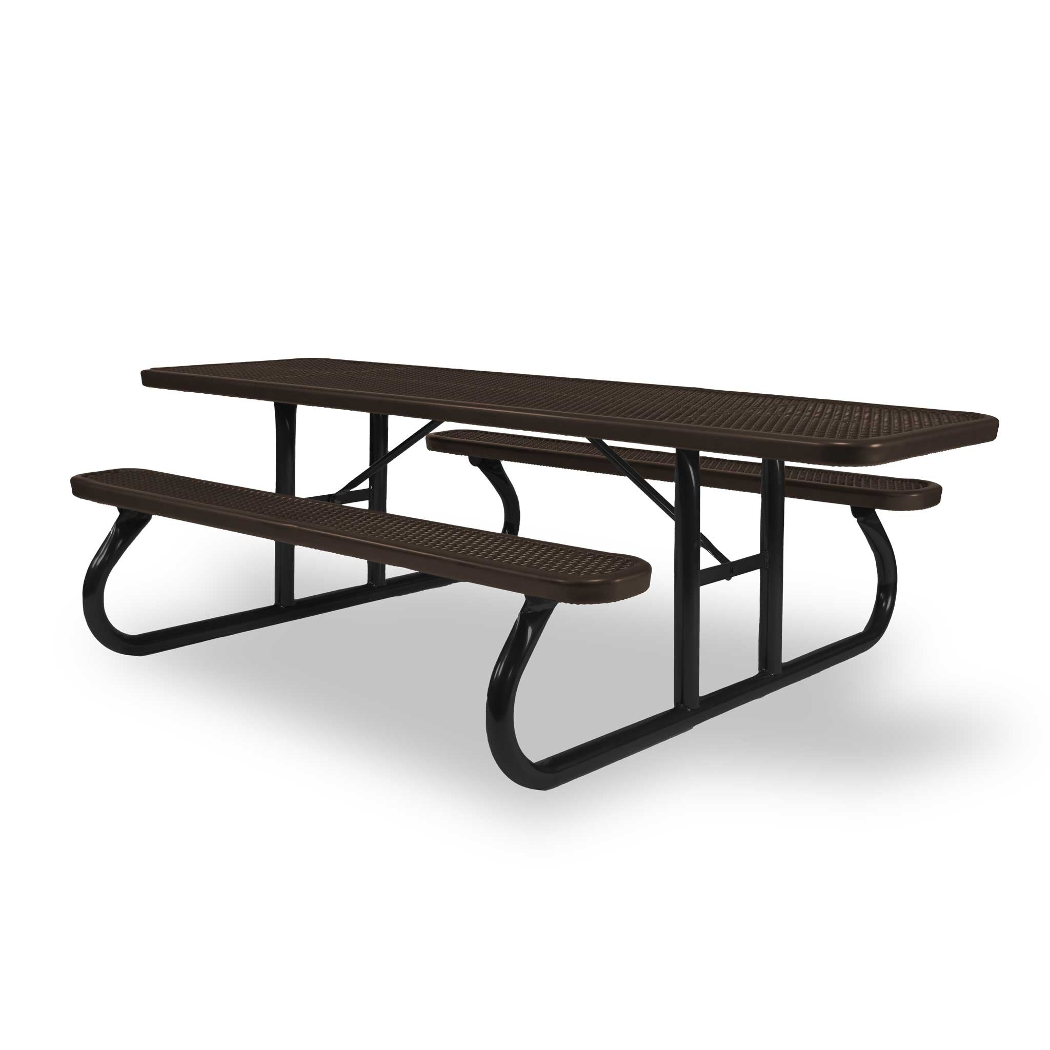Black & Brown Wabash Valley Signature Portable Picnic Table, brown top and seats on a black frame, 8' ADA Accessible, Diamond pattern, outdoor cafeteria tables