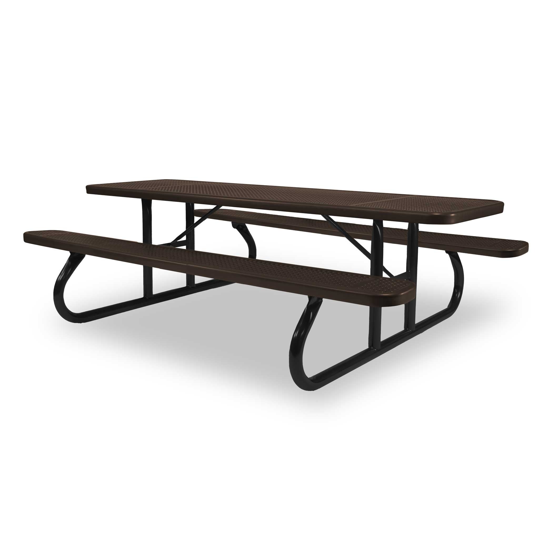 Black & Brown Wabash Valley Signature Portable Picnic Table, brown top and seats on a black frame, 8' Standard, Perforated pattern, perforated picnic table
