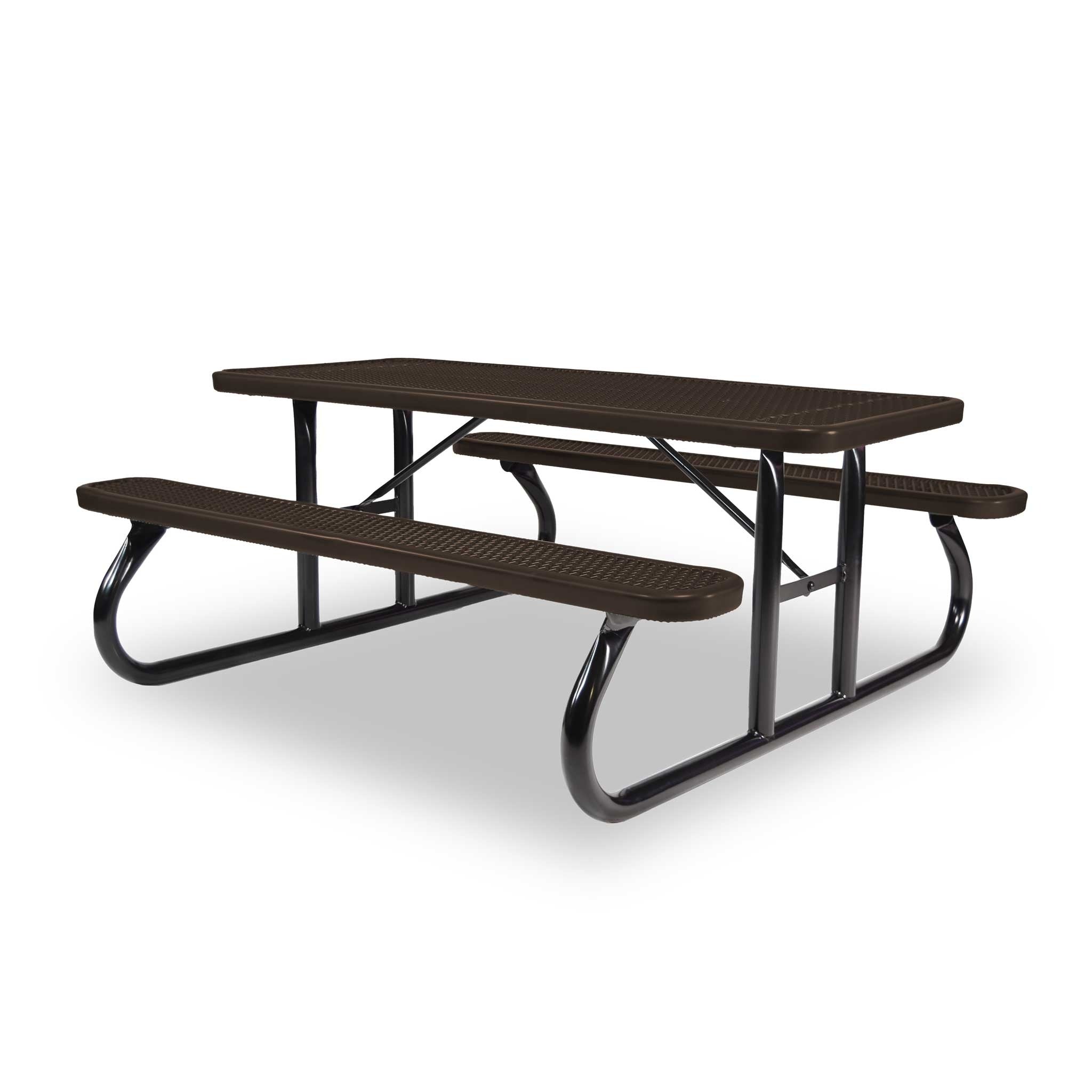 Black & Brown Wabash Valley Signature Portable Picnic Table, brown top and seats on a black frame, Standard seating, Diamond pattern, outdoor cafeteria tables