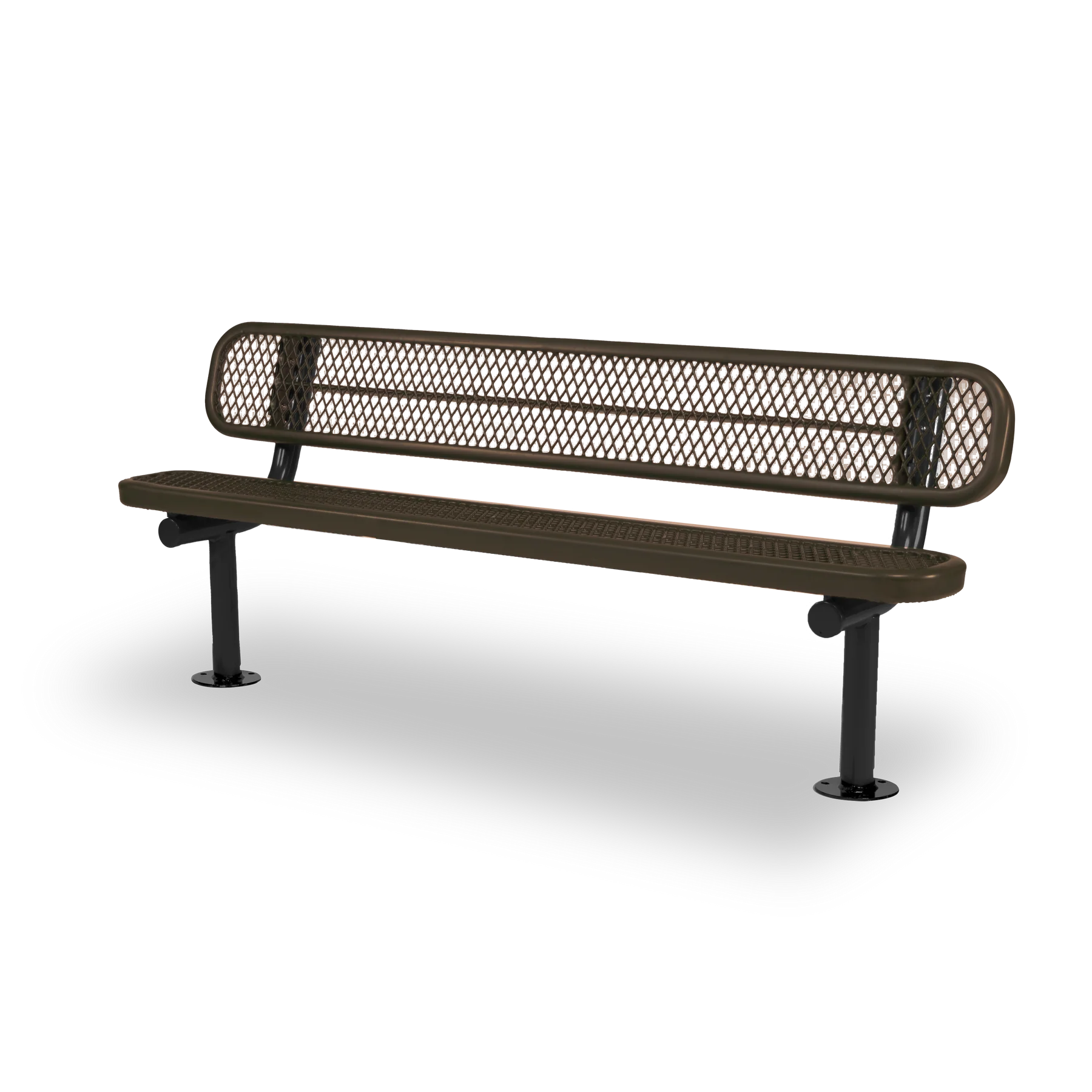 Black & Brown Wabash Valley Signature Steel Bench, Diamond seat and back, Surface Mount base plates, commercial benches