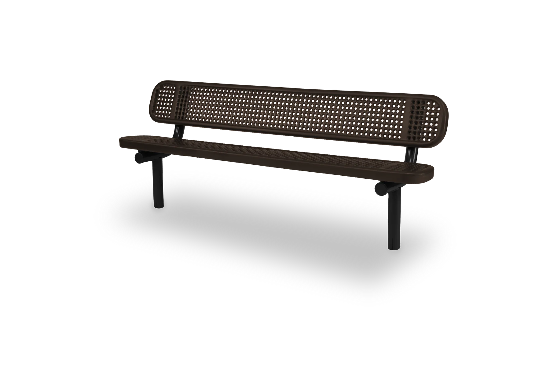 Black & Brown Wabash Valley Signature Steel Bench, Perforated seat and back, Inground legs, metal bench with back