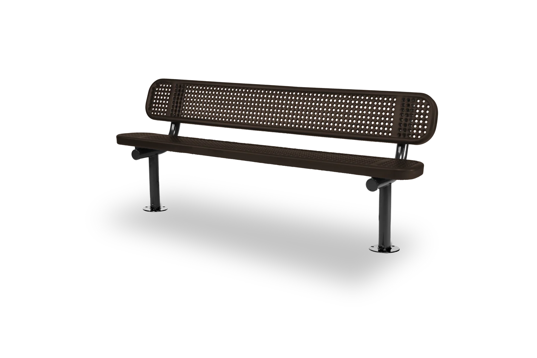 Black & Brown Wabash Valley Signature Steel Bench, Perforated seat and back, Surface Mount base plates, commercial bench