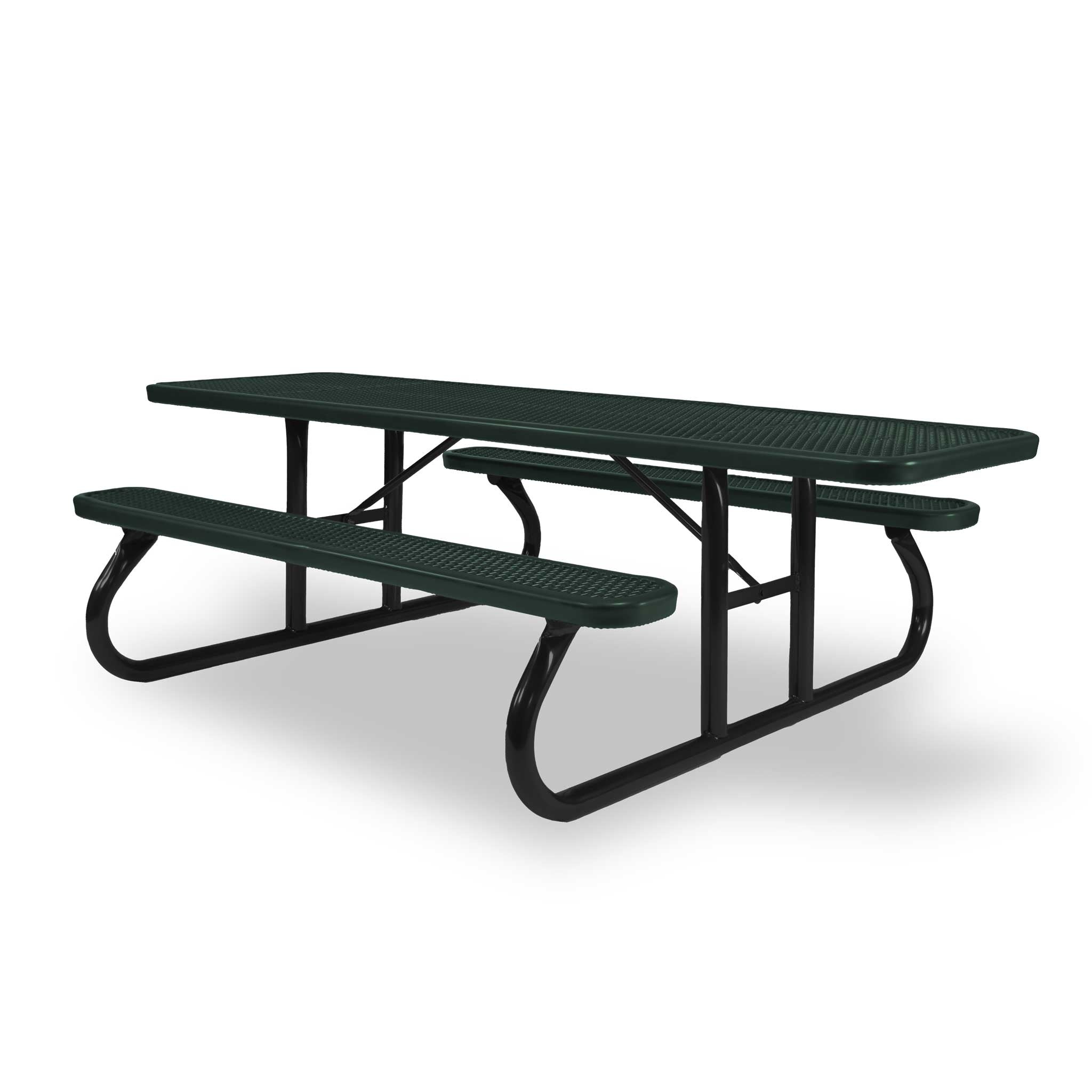 Black & Green Wabash Valley Signature Portable Picnic Table, green top and seats on a black frame, 8' ADA Accessible, Diamond pattern, coated metal picnic table