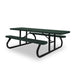 Black & Green Wabash Valley Signature Portable Picnic Table, green top and seats on a black frame, 8' ADA Accessible, Perforated pattern, outdoor cafeteria tables