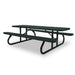 Black & Green Wabash Valley Signature Portable Picnic Table, green top and seats on a black frame, 8' Standard, Perforated pattern, coated metal picnic table