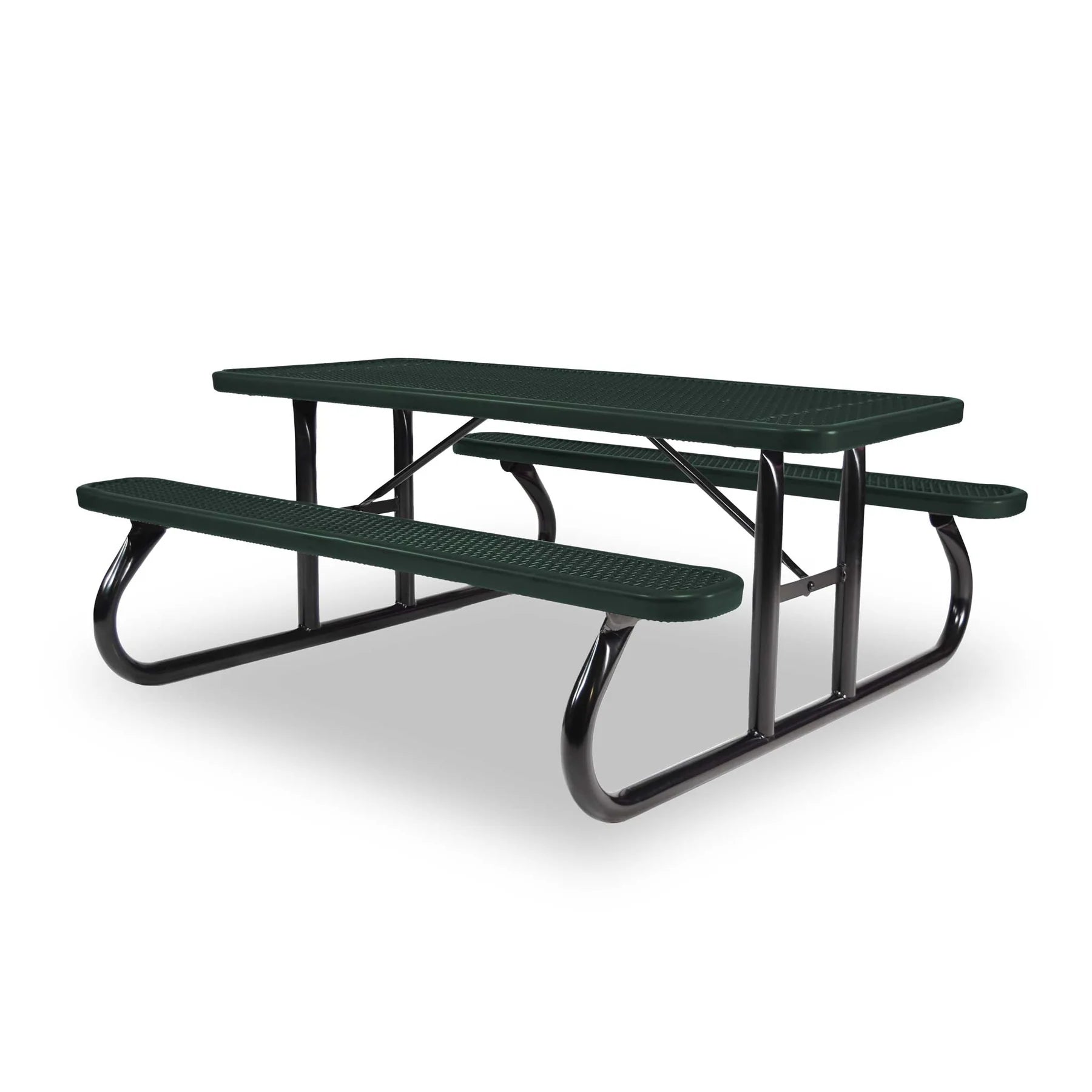 Black & Green Wabash Valley Signature Portable Picnic Table, green top and seats on a black frame, Standard seating, Diamond pattern, outdoor school lunch tables