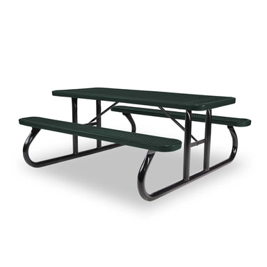 Black & Green Wabash Valley Signature Portable Picnic Table, green top and seats on a black frame, Standard seating, Diamond pattern, outdoor school lunch tables
