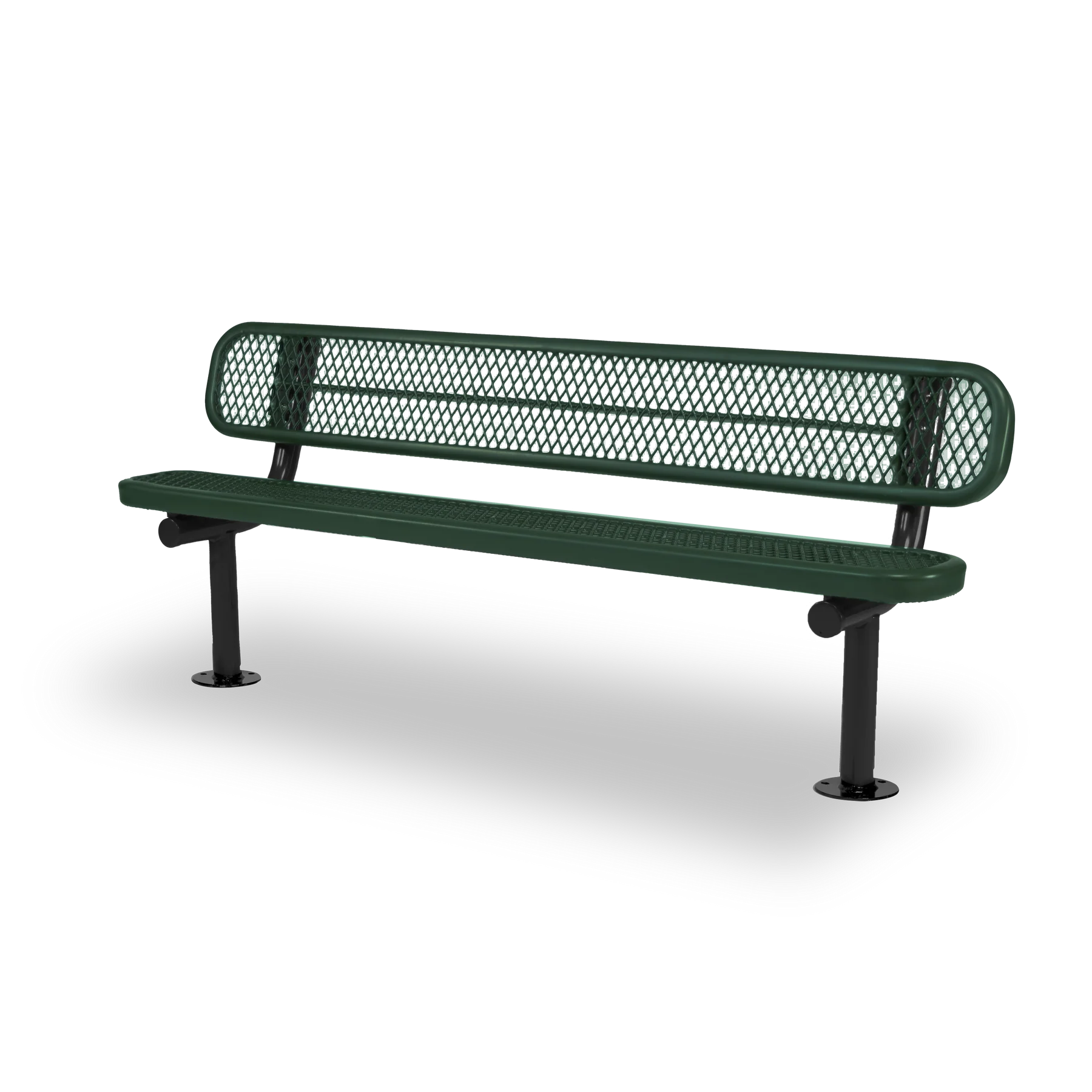 Black & Green Wabash Valley Signature Steel Bench, Diamond seat and back, Surface Mount base plates, outdoor metal bench