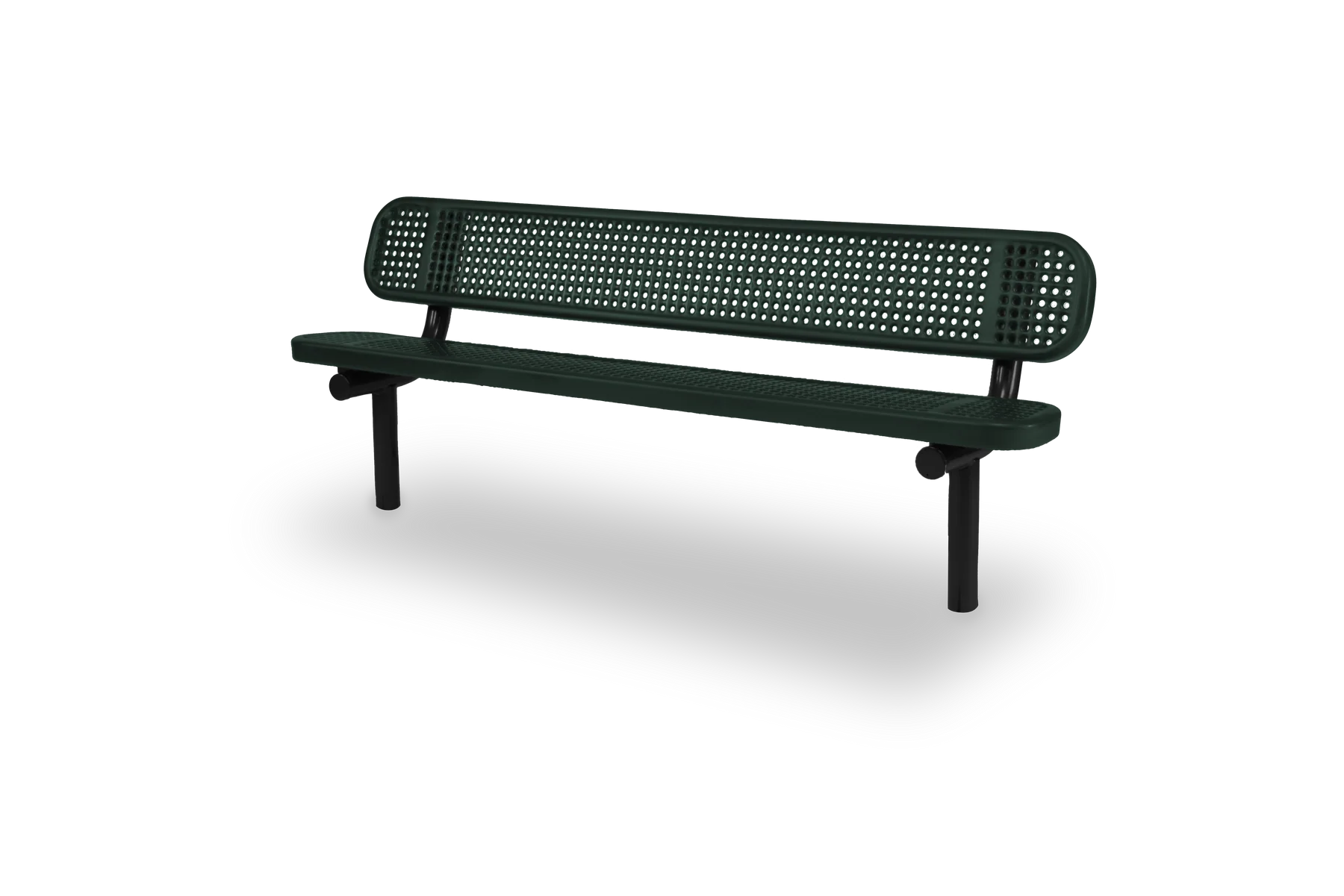 Black & Green Wabash Valley Signature Steel Bench, Perforated seat and back, Inground legs, commercial bench