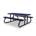 Black & Purple Wabash Valley Signature Portable Picnic Table, purple top and seats on a black frame, 6' Standard, Perforated pattern, coated metal picnic table