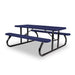 Black & Purple Wabash Valley Signature Portable Picnic Table, purple top and seats on a black frame, Standard seating, Diamond pattern, coated metal picnic table