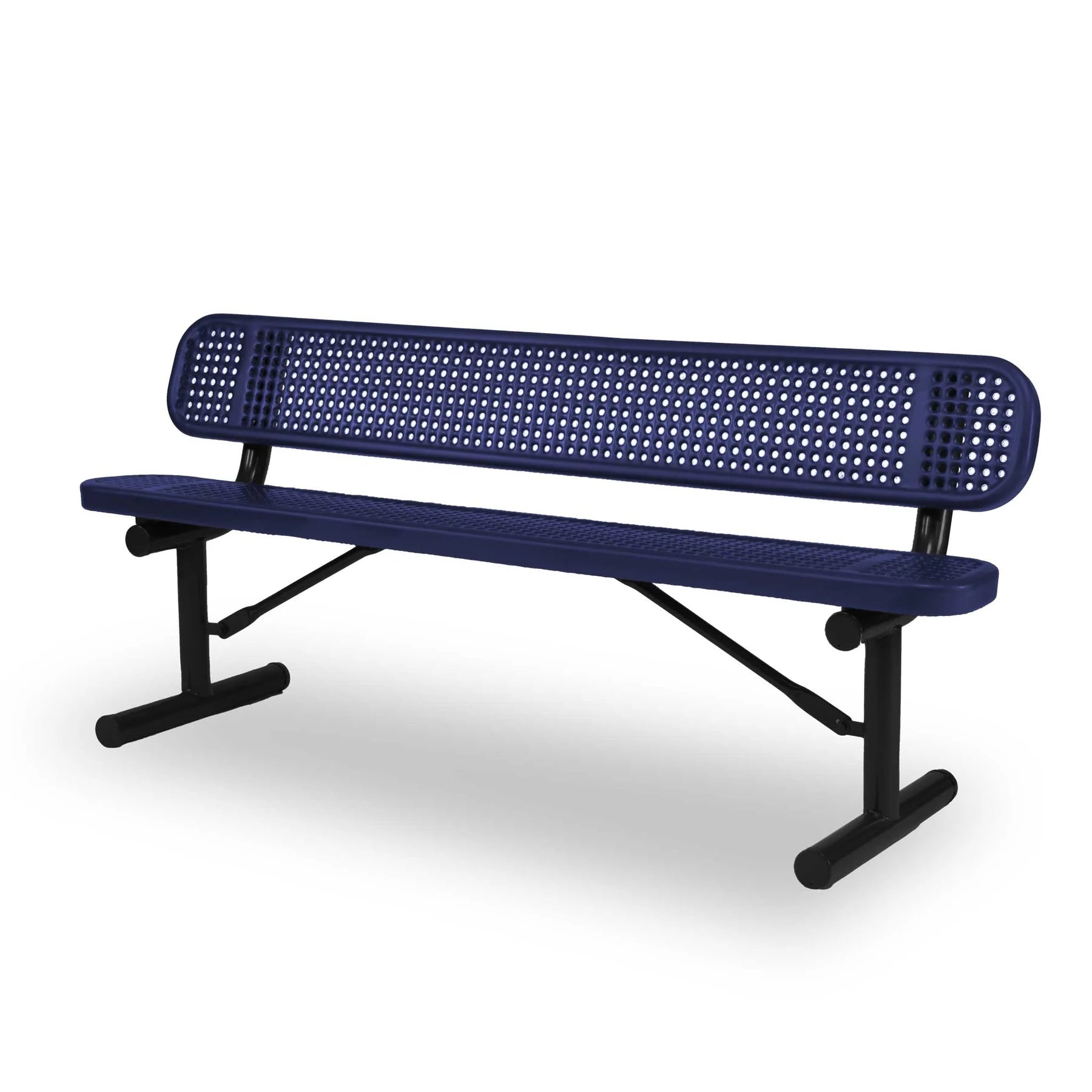 Black & Purple Wabash Valley Signature Steel Bench, Perforated seat and back, portable frame with braces, commercial bench