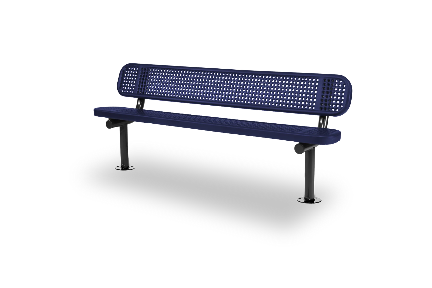 Black & Purple Wabash Valley Signature Steel Bench, Perforated seat and back, Surface Mount base plates, outdoor metal bench