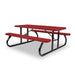 Black & Red Wabash Valley Signature Portable Picnic Table, red top and seats on a black frame, Standard seating, Diamond pattern, outdoor tables for schools