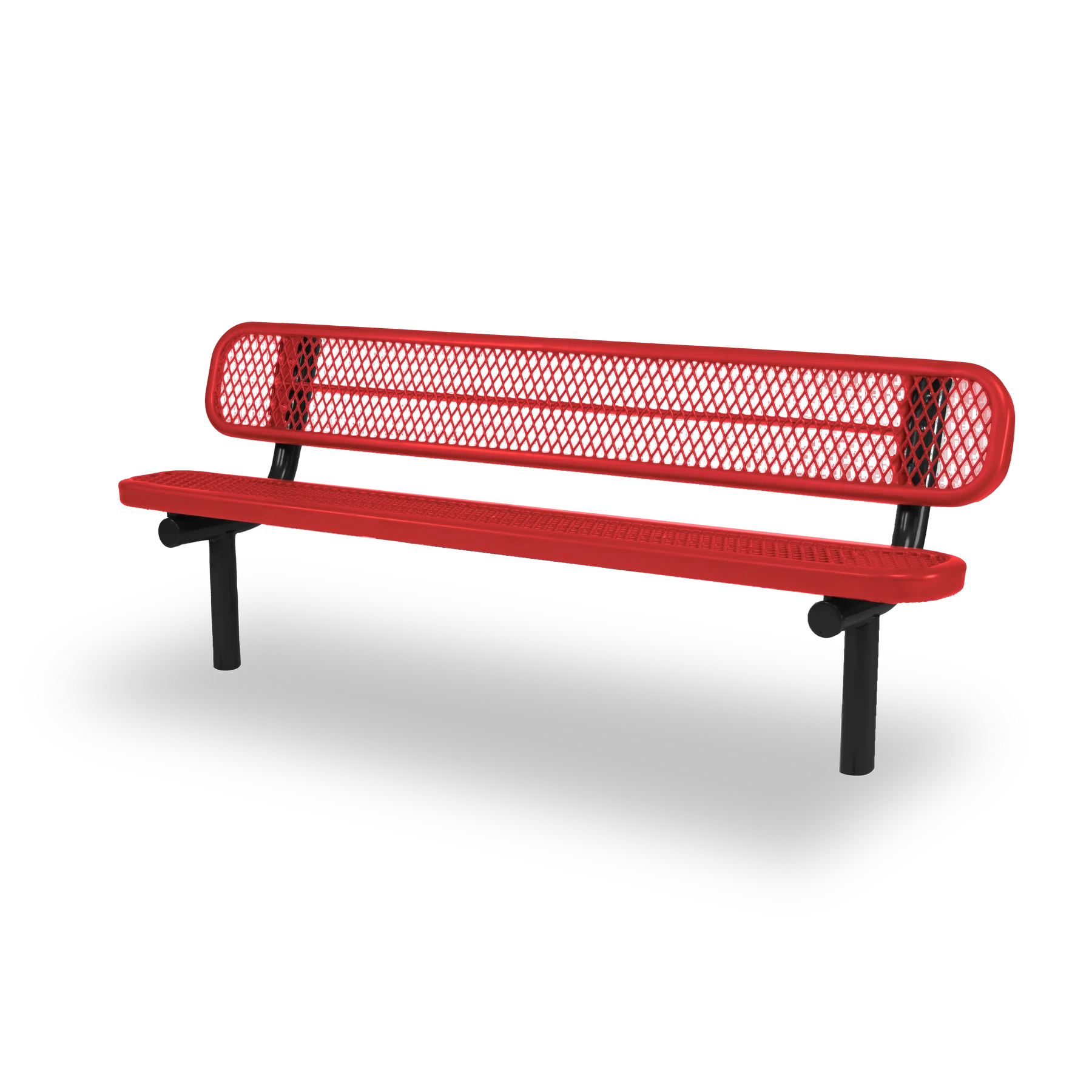 Black & Red Wabash Valley Signature Steel Bench, Diamond seat and back, Inground legs, expanded metal bench