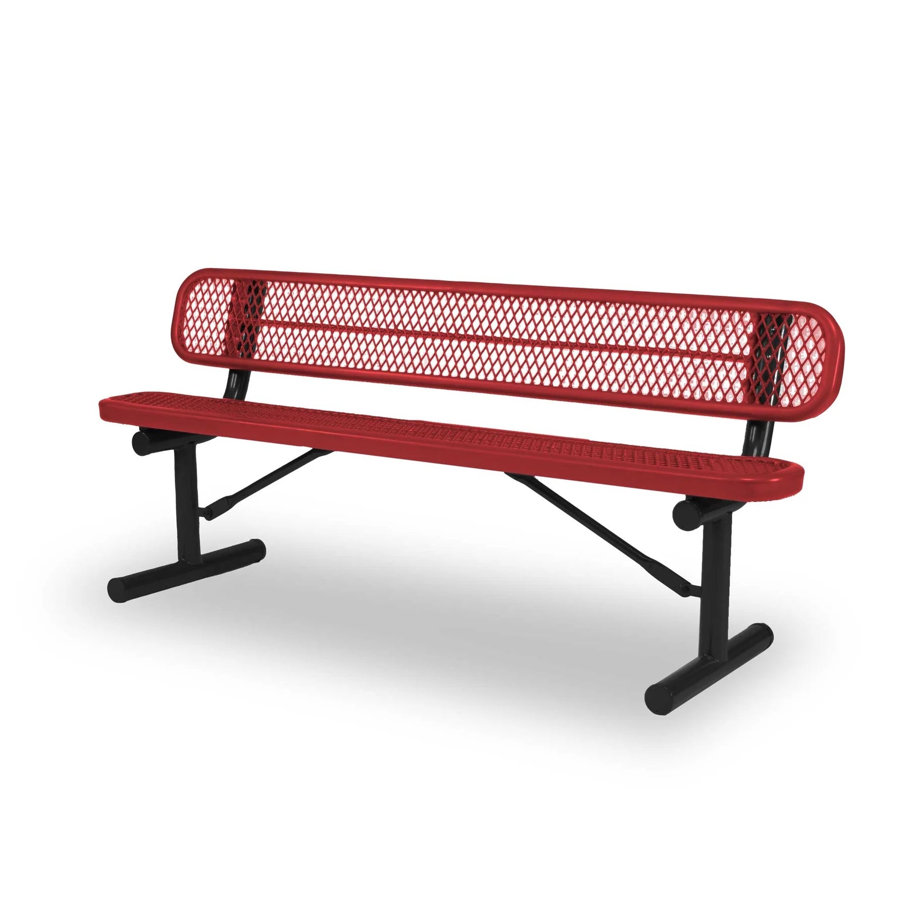 Black & Red Wabash Valley Signature Steel Bench, Diamond seat and back, portable frame with braces, outdoor metal bench