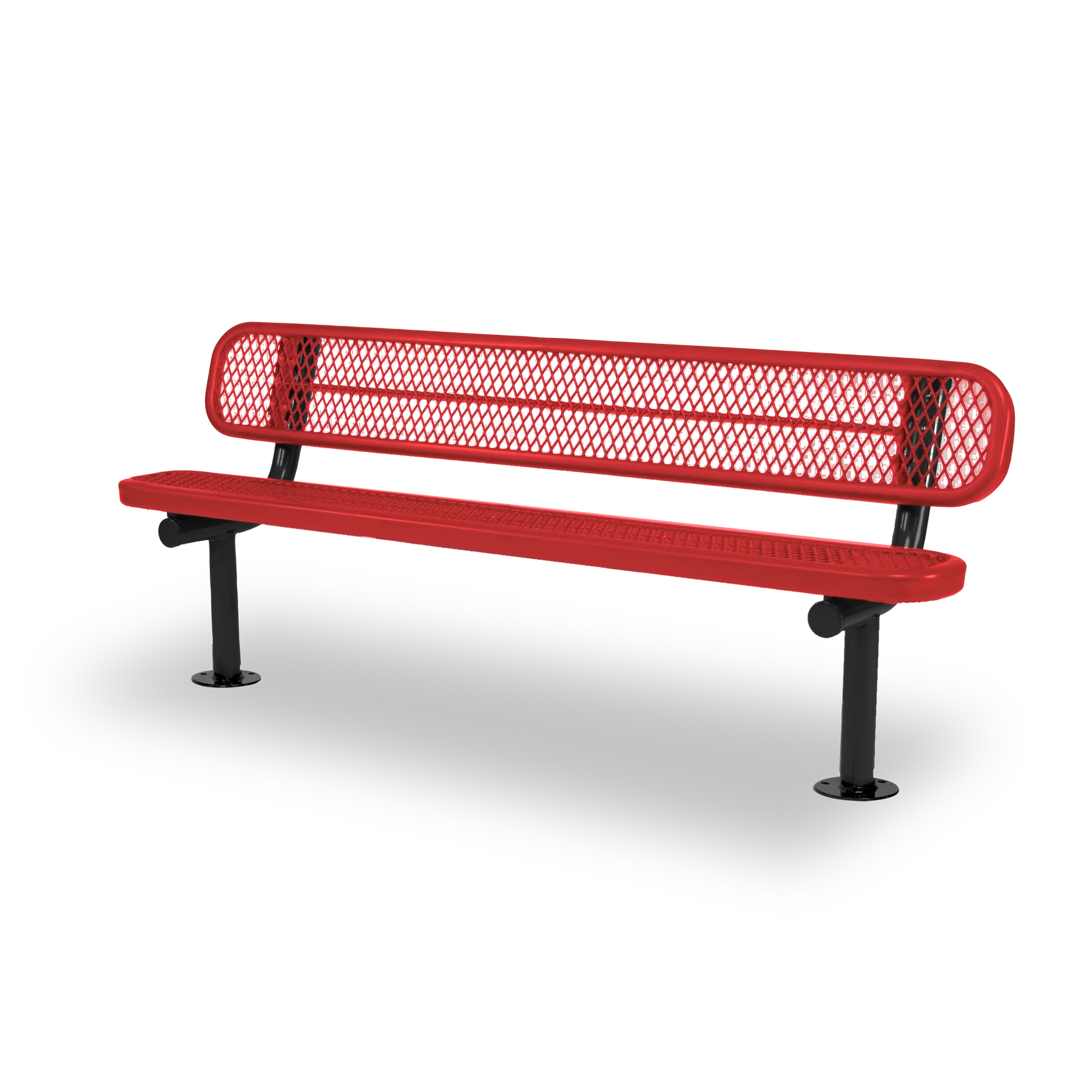 Black & Red Wabash Valley Signature Steel Bench, Diamond seat and back, Surface Mount base plates, metal bench with back