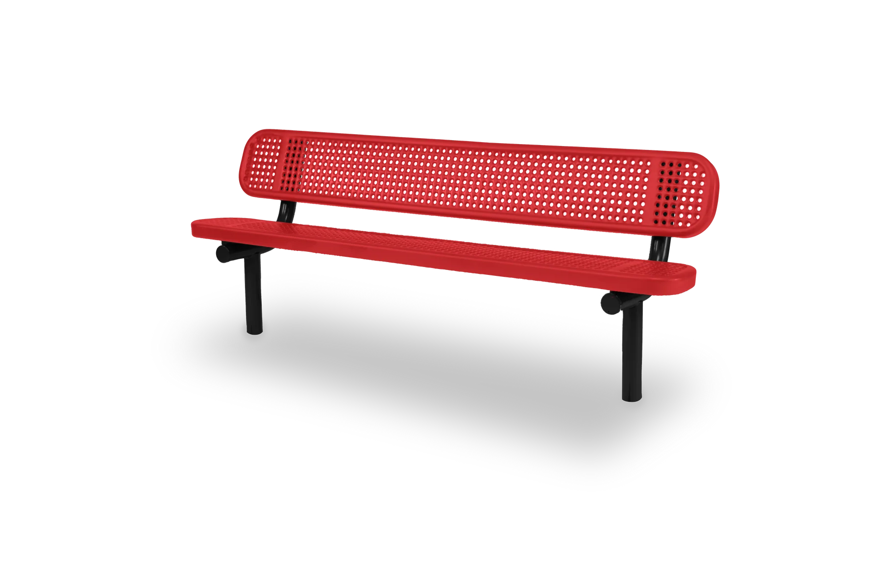 Black & Red Wabash Valley Signature Steel Bench, Perforated seat and back, Inground legs, inground bench
