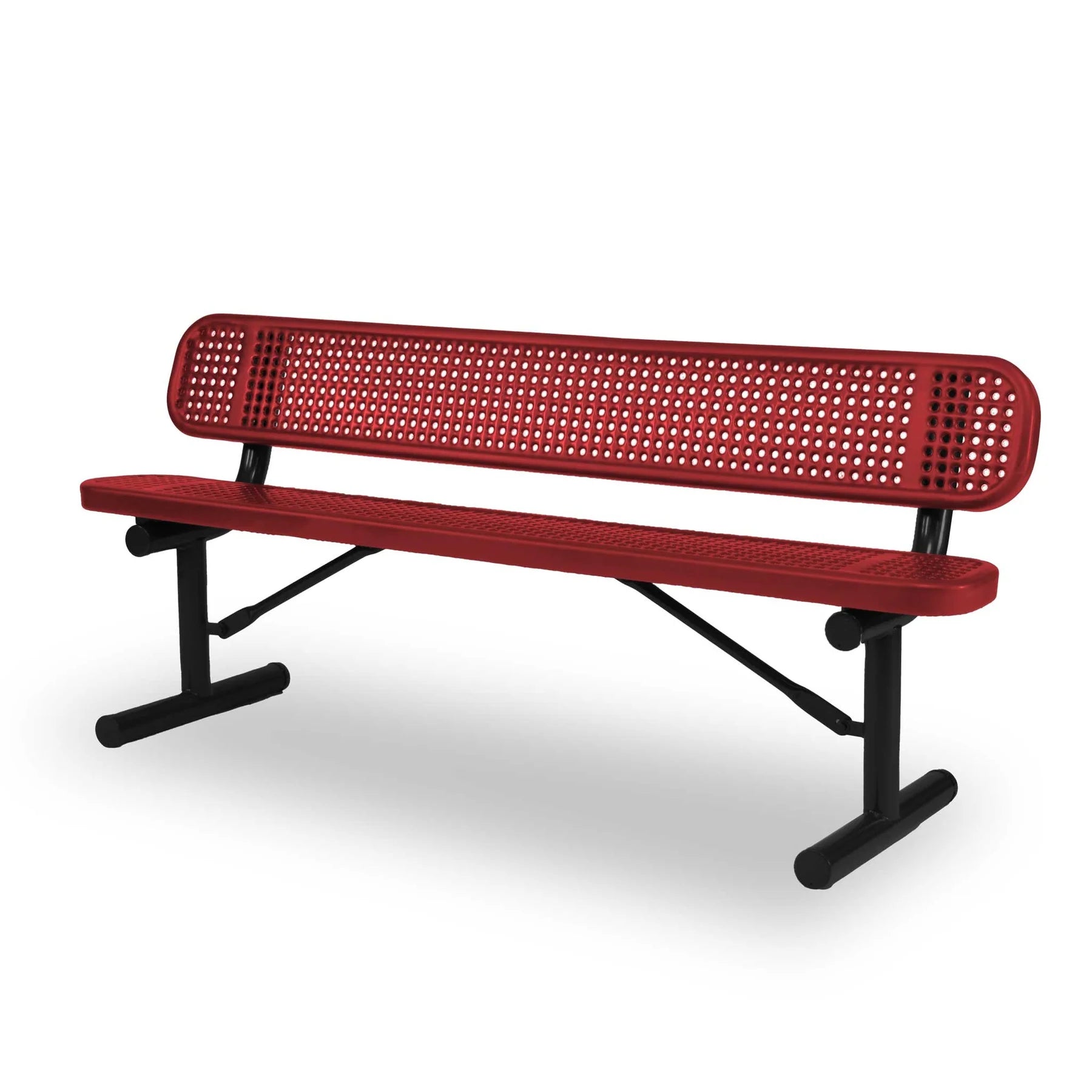 Black & Red Wabash Valley Signature Steel Bench, Perforated seat and back, portable frame with braces, metal bench with back