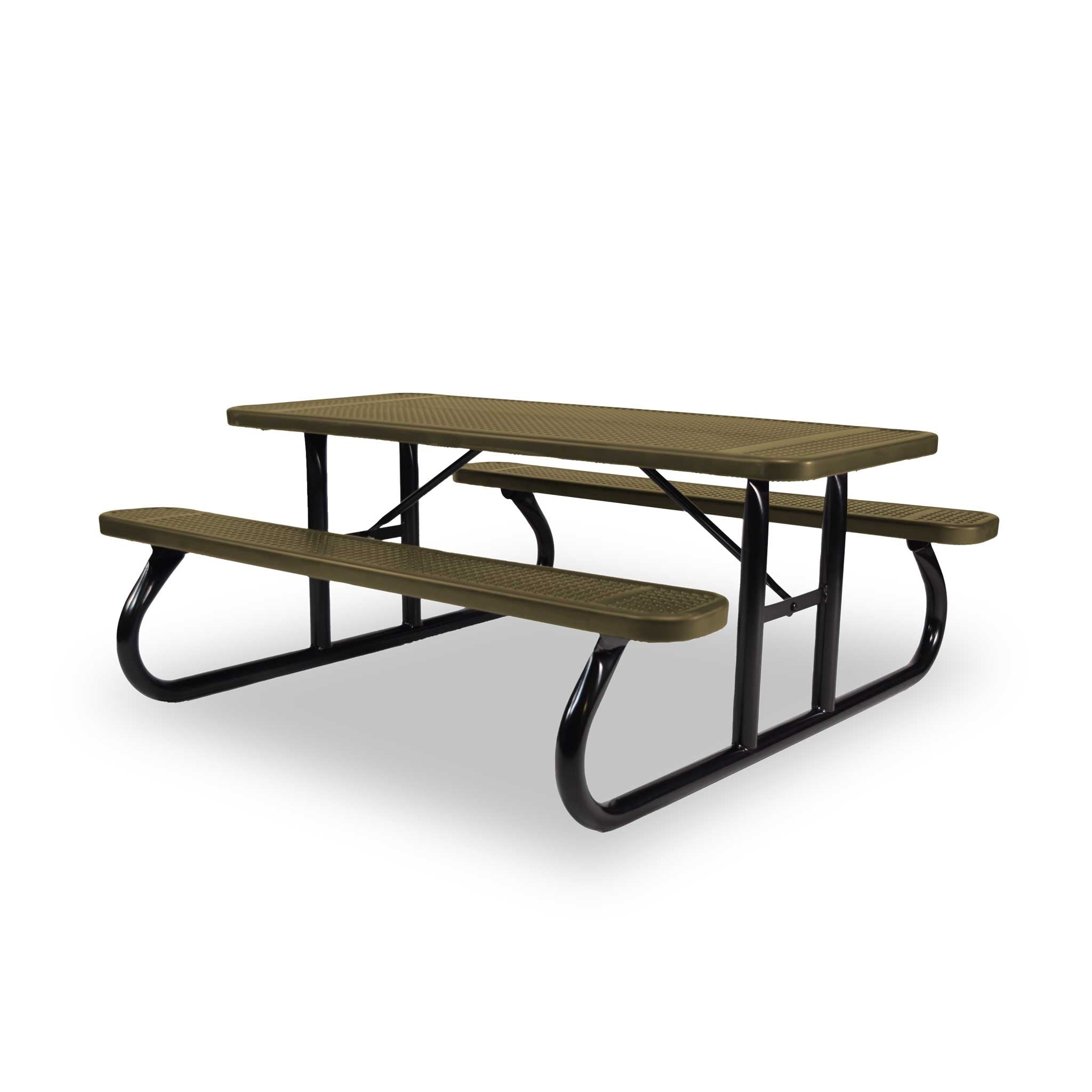 Black & Sand Wabash Valley Signature Portable Picnic Table, sand top and seats on a black frame, 6' Standard, Perforated pattern, perforated picnic table