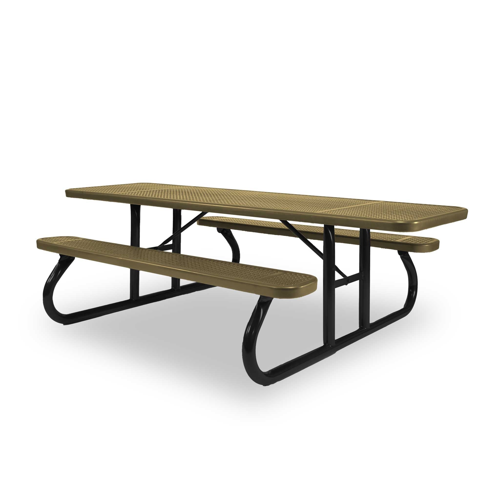 Black & Sand Wabash Valley Signature Portable Picnic Table, sand top and seats on a black frame, 8' ADA Accessible, Perforated pattern, outdoor tables for schools