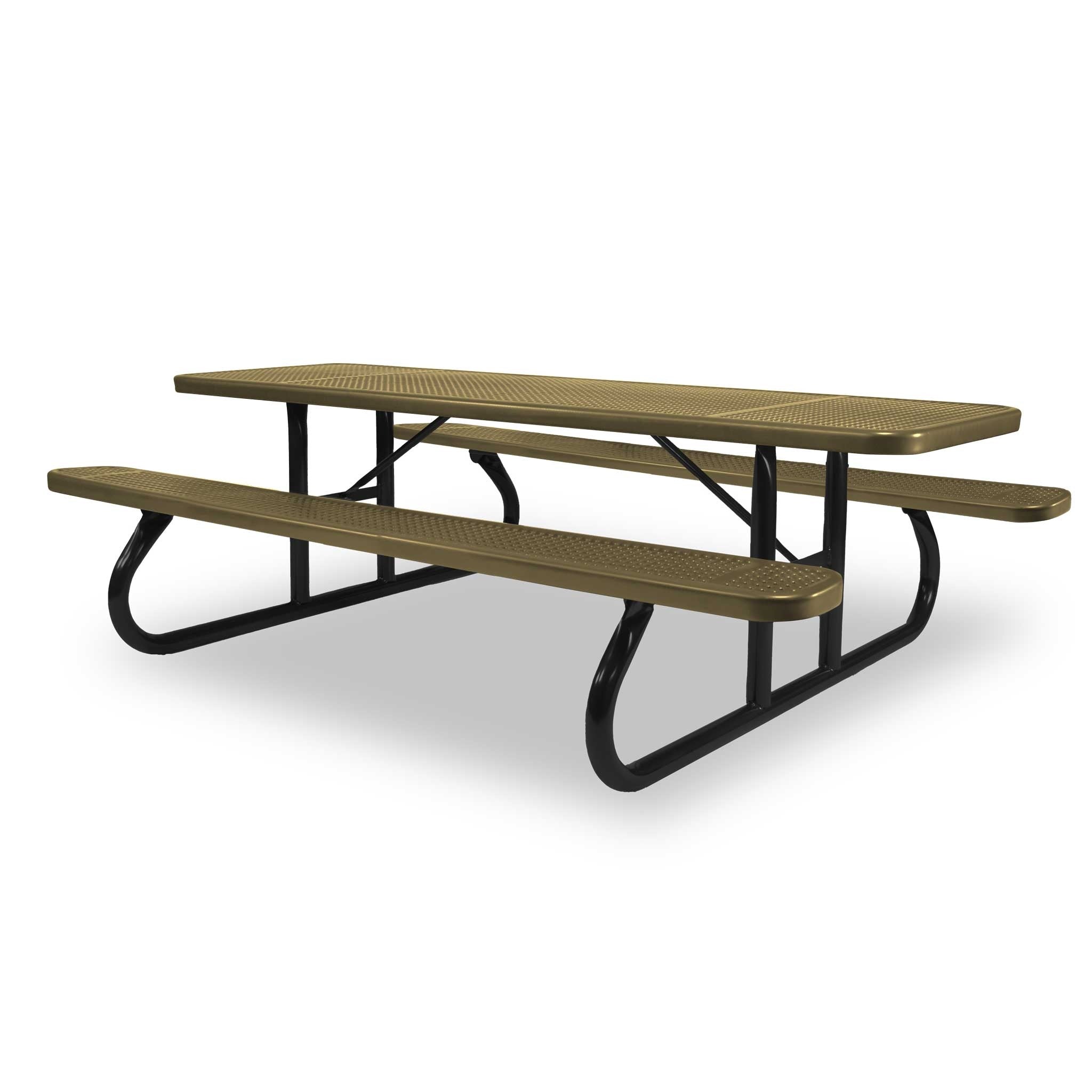 Black & Sand Wabash Valley Signature Portable Picnic Table, sand top and seats on a black frame, 8' Standard, Perforated pattern, outdoor lunch table