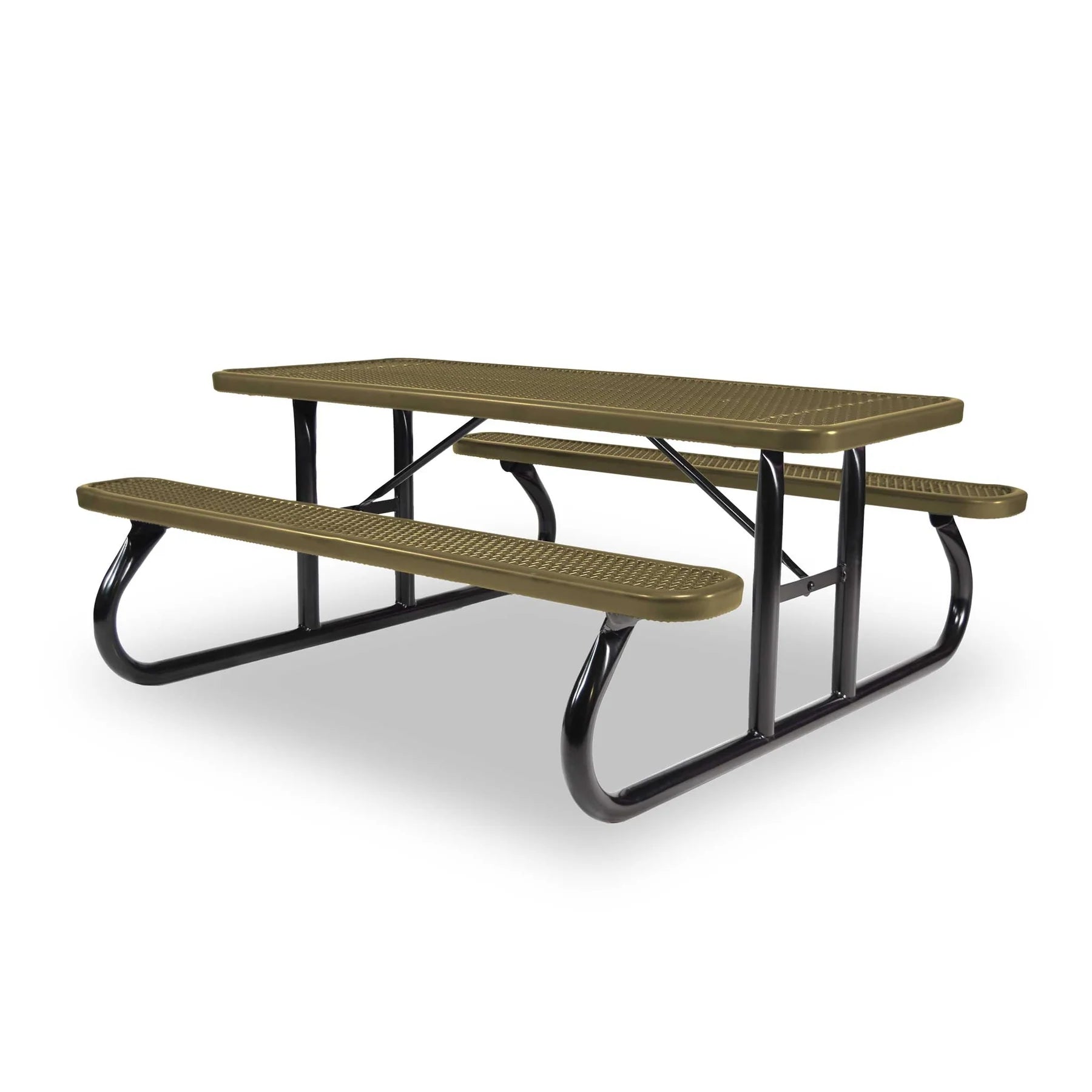Black & Sand Wabash Valley Signature Portable Picnic Table, sand top and seats on a black frame, Standard seating, Diamond pattern, outdoor cafeteria tables