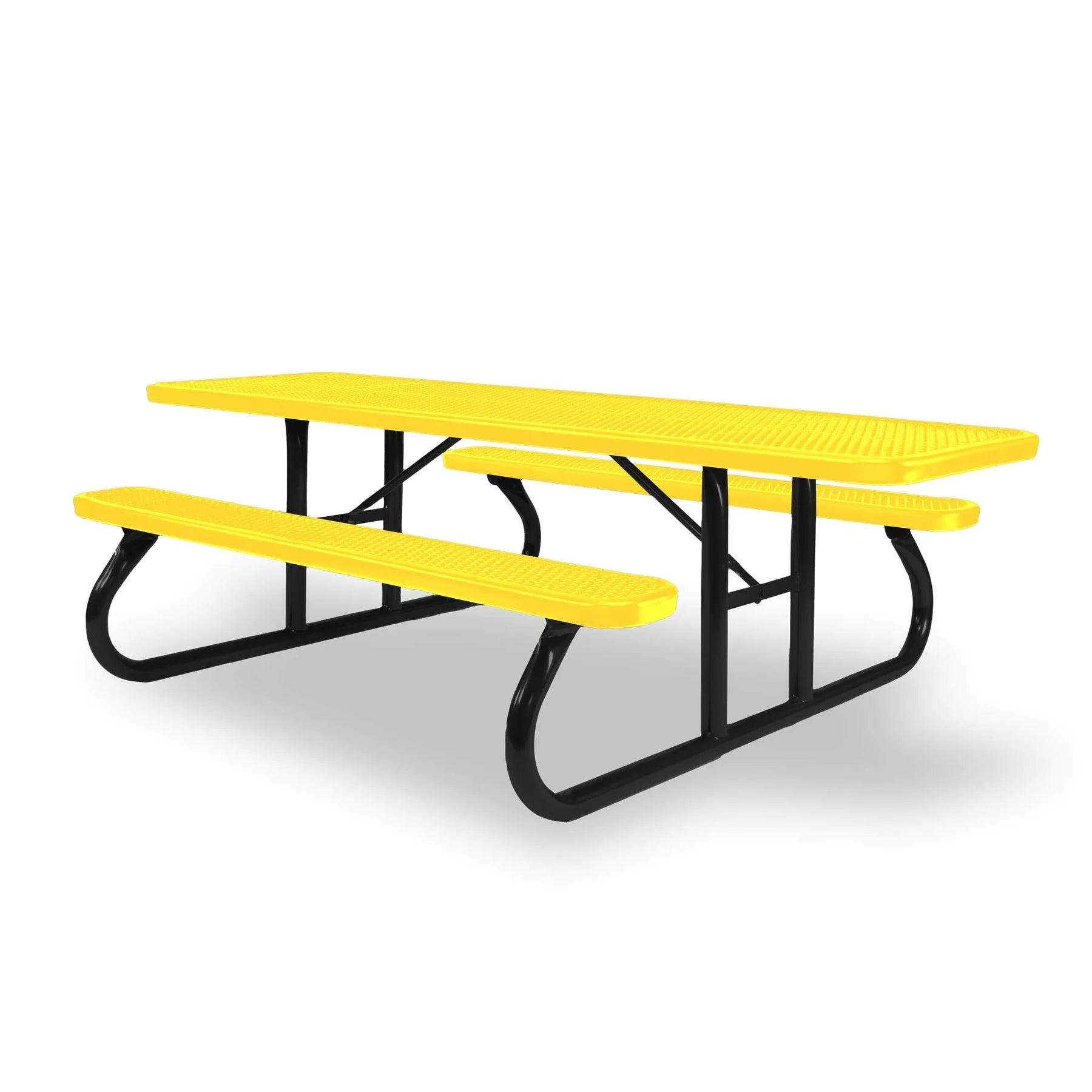 Black & Yellow Wabash Valley Signature Portable Picnic Table, yellow top and seats on a black frame, 8' ADA Accessible, Diamond pattern, outdoor tables for schools