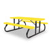 Black & Yellow Wabash Valley Signature Portable Picnic Table, yellow top and seats on a black frame, Standard seating, Diamond pattern, outdoor tables for schools