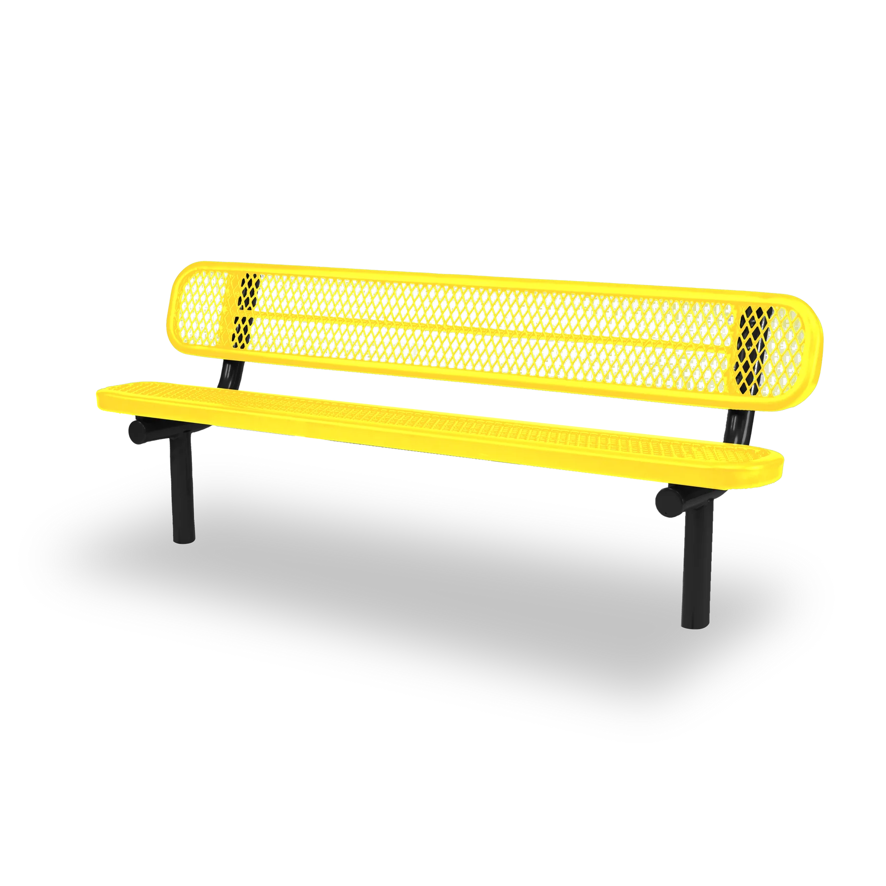 Black & Yellow Wabash Valley Signature Steel Bench, Diamond seat and back, Inground legs, commercial bench