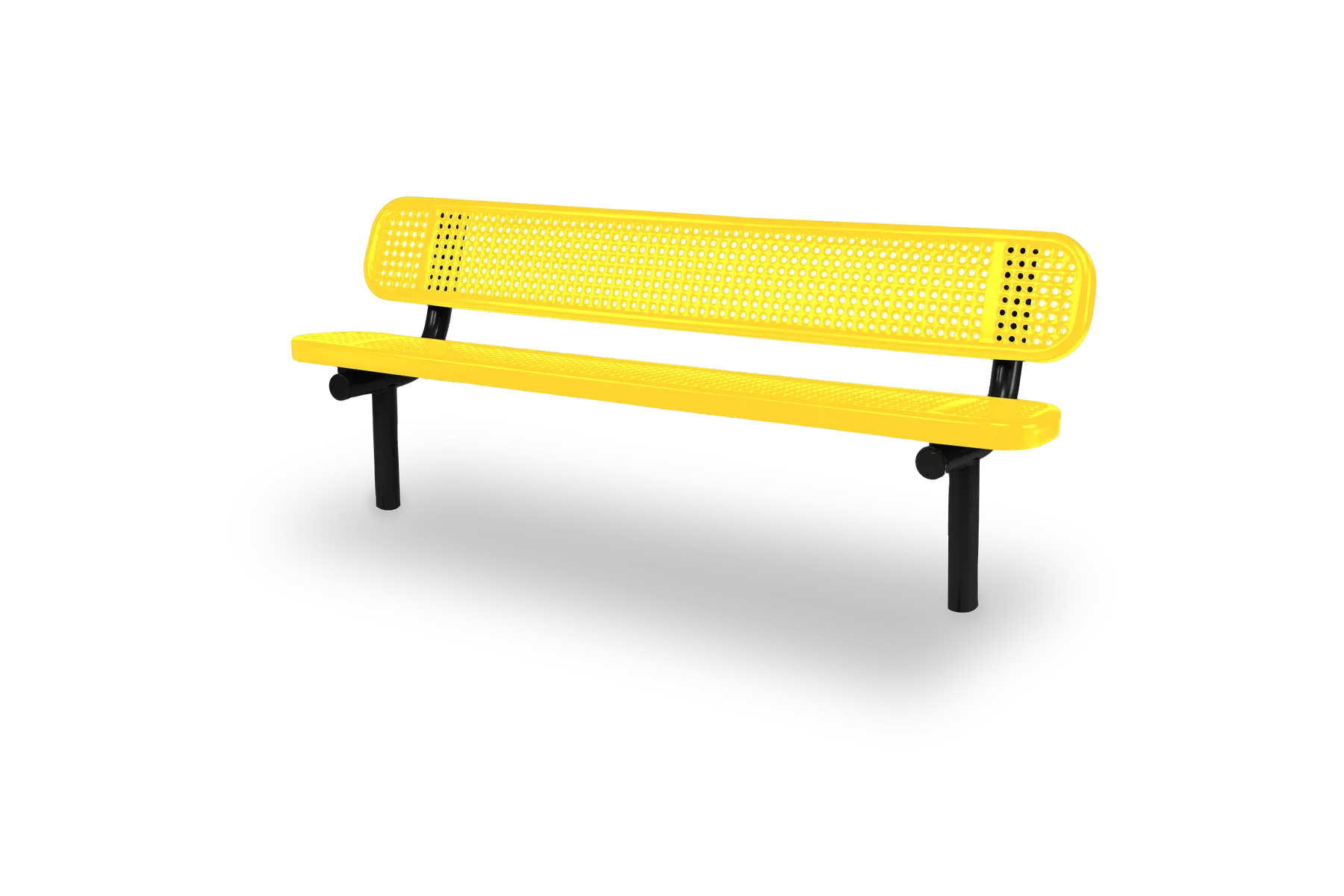 Black & Yellow Wabash Valley Signature Steel Bench, Perforated seat and back, Inground legs, inground bench