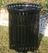 Black MyTCoat 32 Gallon Skyline Trash Receptacle Lifestyle Image Standard Unit with Pink Flower Garden Background