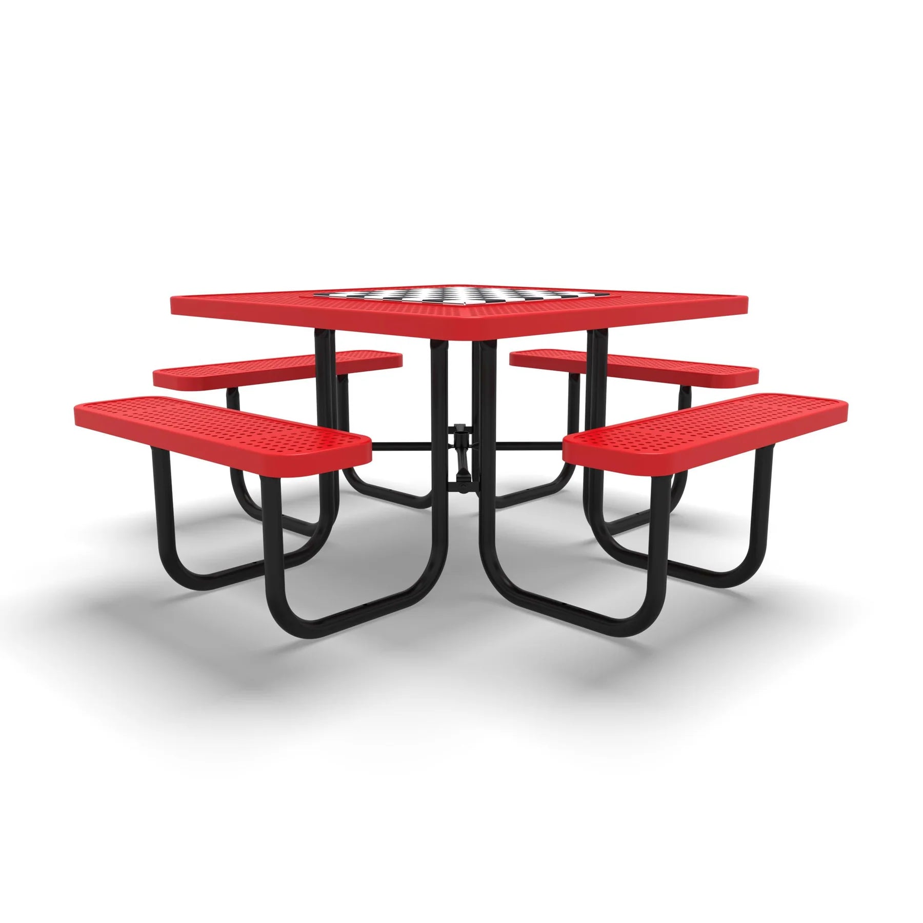 Black & Red Wabash Valley Signature Square Perforated Metal Portable Picnic Table with Chessboard Top