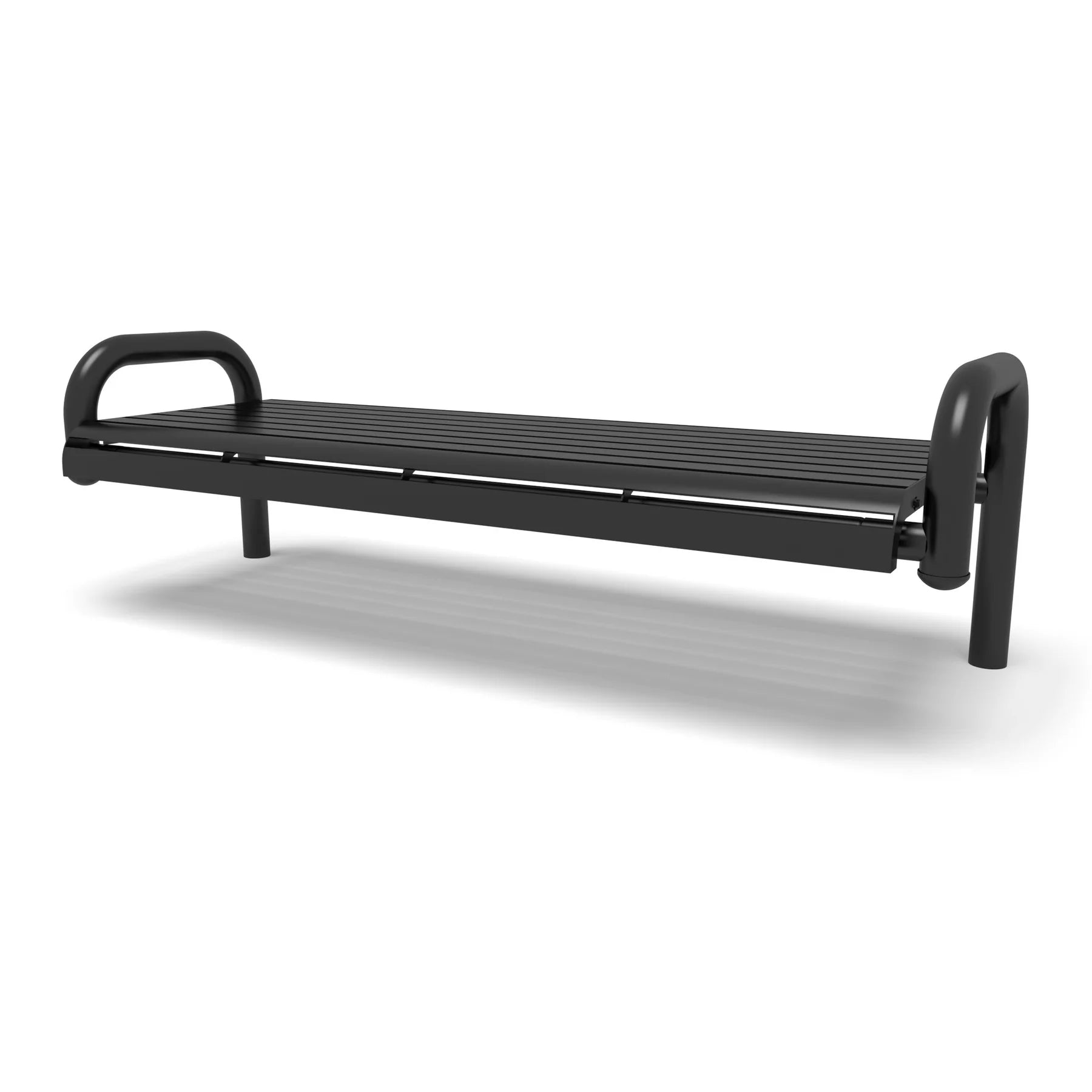 Black Wabash Valley Contemporary Slatted Steel Backless Bench with Inground Mount Studio Image