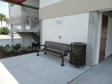 Black Wabash Valley Contemporary Steel Ribbed Bench with Black Wabash Valley Signature Commercial Ribbed Trash Receptacle Lifestyle image