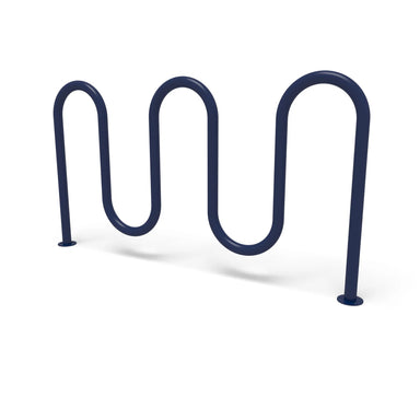 Blue Wabash Valley 7 Bike Serpentine Rack, 5 loops on surface mount base plates, model BRK534S, powder coated steel 7 bike rack
