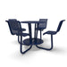 Blue Wabash Valley Camino Round Bar Height Table, perforated plastisol top at bar height, four seats with backs, foot ring, portable, model CM225Q, commercial outdoor bar table