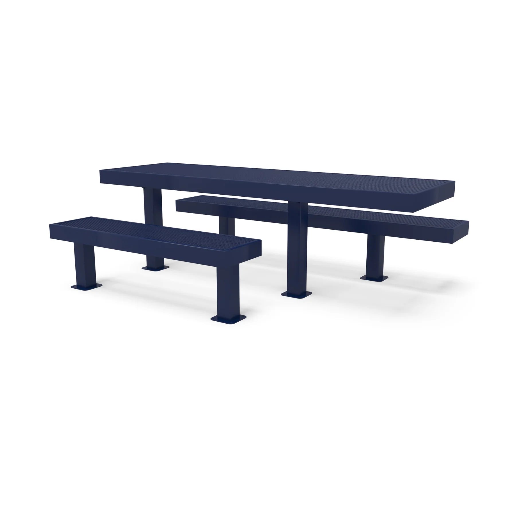 Blue Wabash Valley Designer ADA picnic table in diamond expanded metal, side by side layout with 32 1/8 inch table height