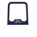 Blue Wabash Valley Designer bike rack, powder coated steel commercial bike parking rack with a cut bicycle graphic in the panel