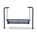 Blue Wabash Valley Estate Diamond Swing Bench, back view, plastisol-coated steel seat on inground posts, patio swing bench