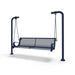Blue Wabash Valley Estate Diamond Swing Bench, plastisol-coated steel seat on inground posts, garden swing bench