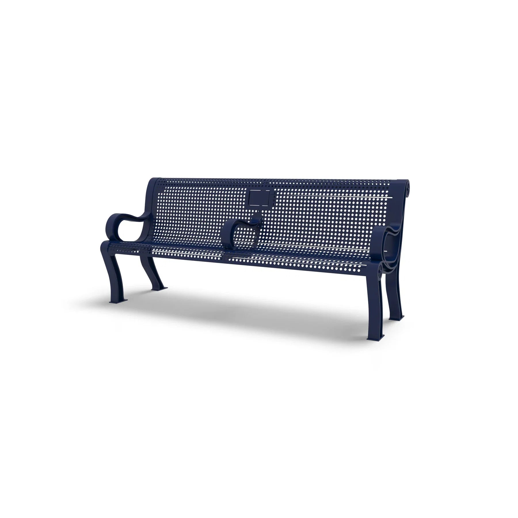 Blue Wabash Valley Estate Perforated Memorial Bench, memorial seating with arms on both ends