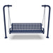 Blue Wabash Valley Estate Perforated Swing Bench, front view, plastisol-coated steel seat on inground posts, outdoor swing for adults