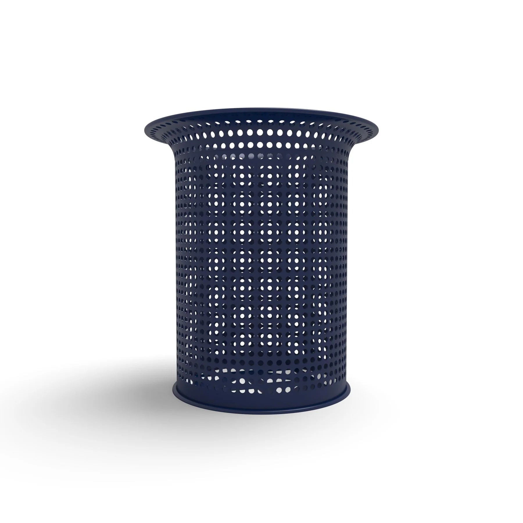 Blue Wabash Valley Flared Commercial Trash Receptacle, Perforated, plastisol coated steel with a flared top, model FR400P, stadium trash can