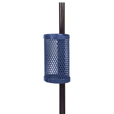 Blue Wabash Valley Pole-Mount Trash Receptacle, 10 gallon diamond expanded metal basket on a pole bracket, plastisol coated, model LR360D, small outdoor trash can