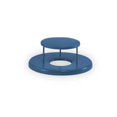 Blue flat top trash receptacle lid with a 14 inch solid bonnet over the opening, powder-coated steel, Wabash Valley model SB100N