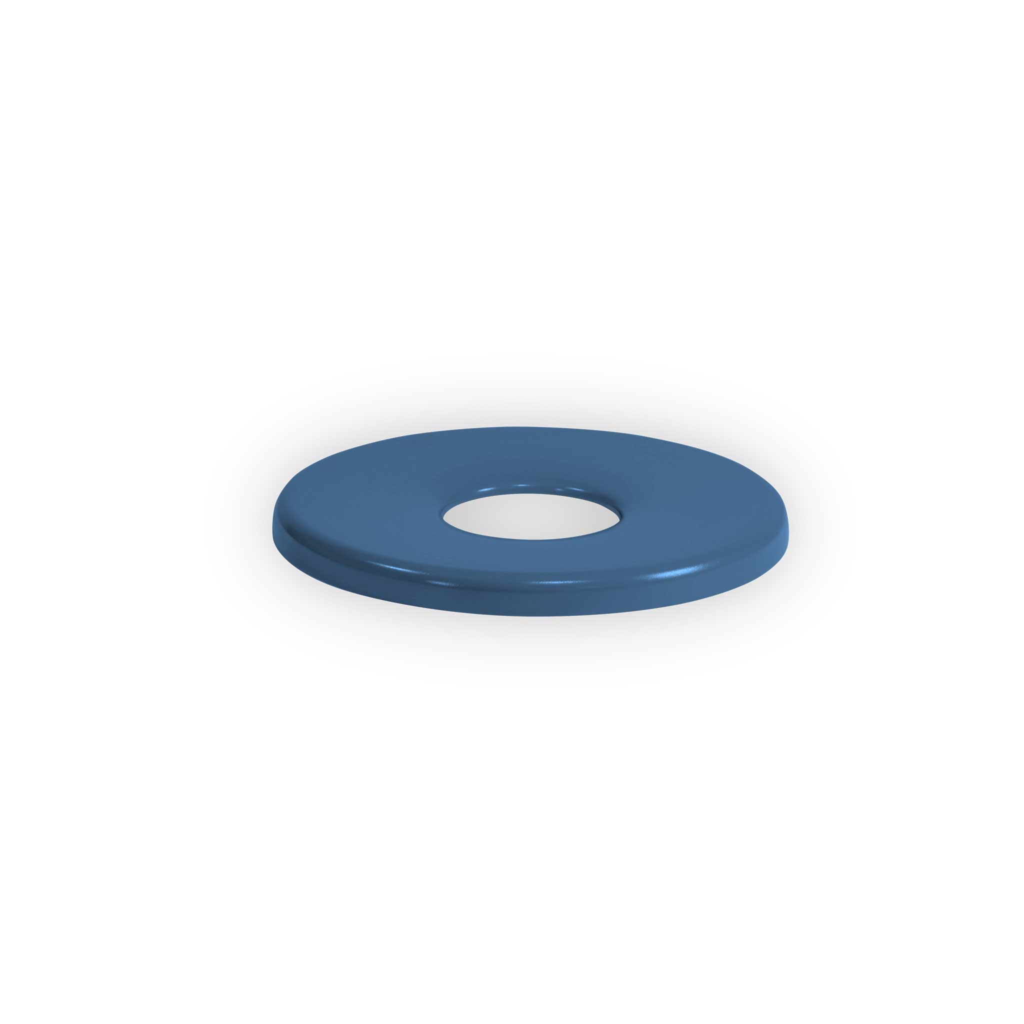 Blue flat top trash receptacle lid with an 8 inch opening, powder-coated steel, Wabash Valley model FT100N