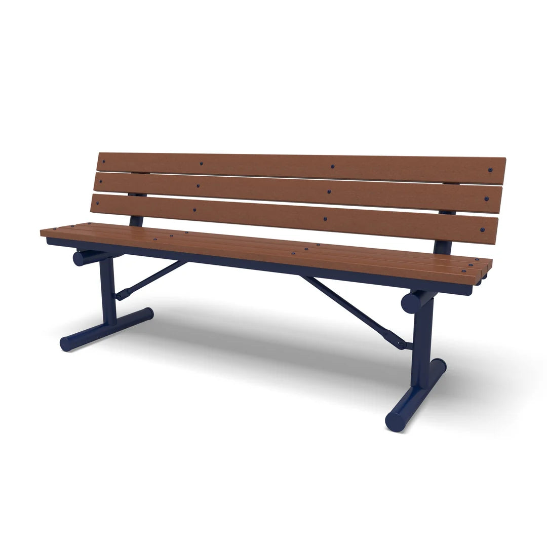 Blue Wabash Valley Rinnova Recycled Plastic Bench with Cedar planks, Portable braced legs, recycled plastic bench