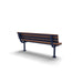 Blue Wabash Valley Rinnova Recycled Plastic Bench with Cedar planks, Surface Mount base plates, rear view, heavy duty outdoor bench